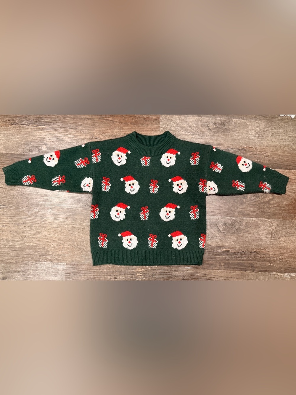 Kids Green Santa Pattern Crewneck Sweater Top